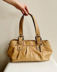 Tan Coach Leather Belted Baguette Purse