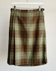 Green + Brown Wool Plaid Midi Skirt