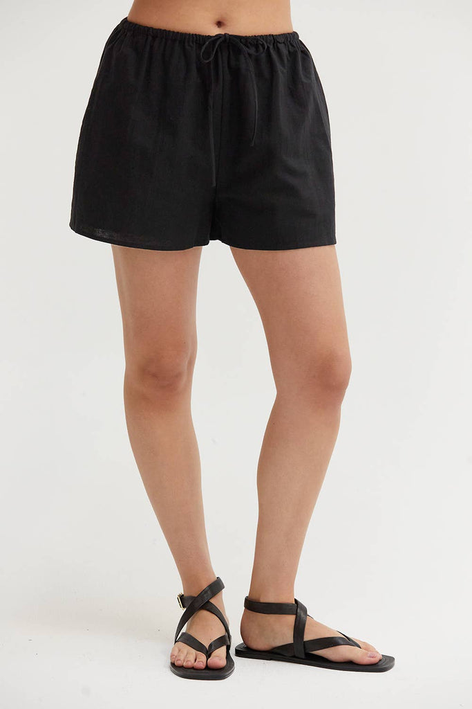 Crescent | Delphi Linen + Cotton Shorts in Black