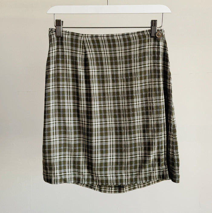 Moss Plaid Wrap Skirt