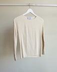 Cream Ribbed Silk Long Sleeve Top