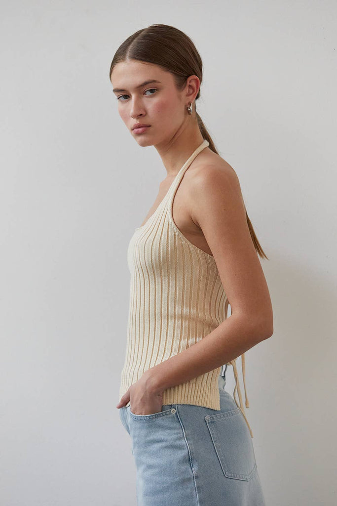 Crescent | Cotton Knit Halter Top in Cream