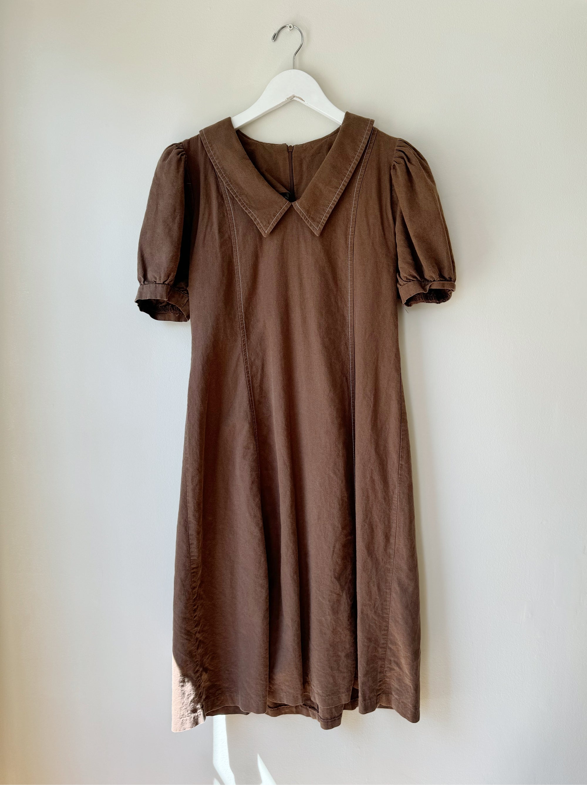 Walnut Contrast Stitch Collared Day Dress