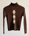 Cappuccino Argyle Ribbed Turtleneck