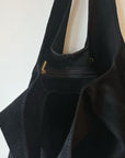 Suede Leather Shoulder Bag in Black