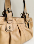 Tan Coach Leather Belted Baguette Purse