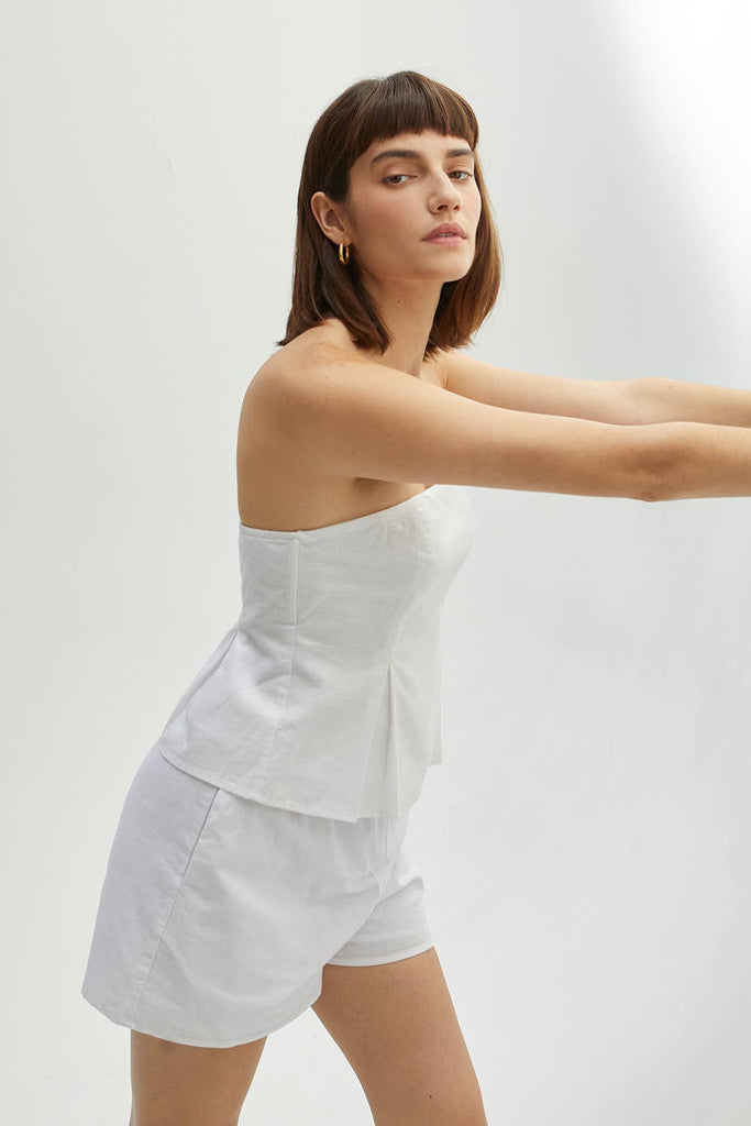 Crescent | Linen + Cotton Tube Top in White