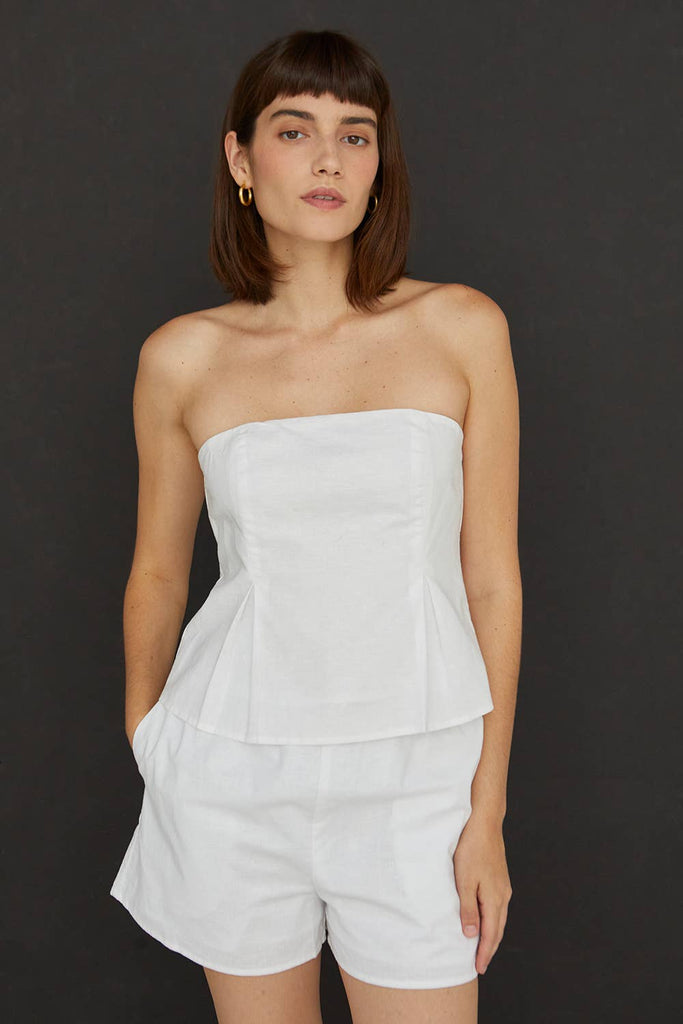 Crescent | Linen + Cotton Tube Top in White