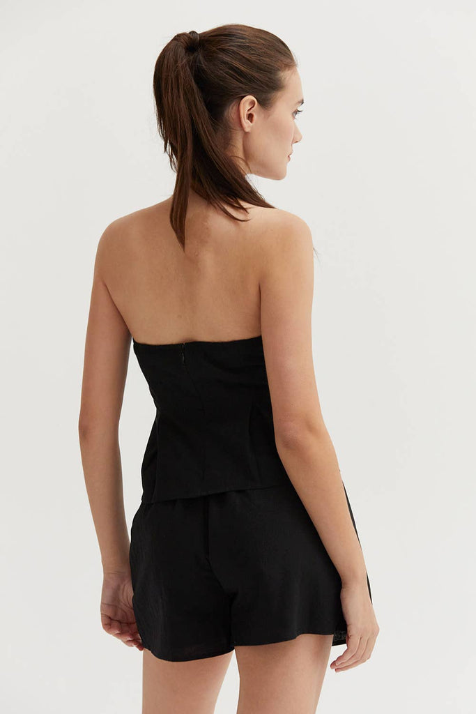 Crescent | Linen + Cotton Top in Black