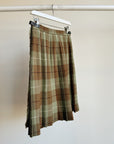 Green + Brown Wool Plaid Midi Skirt