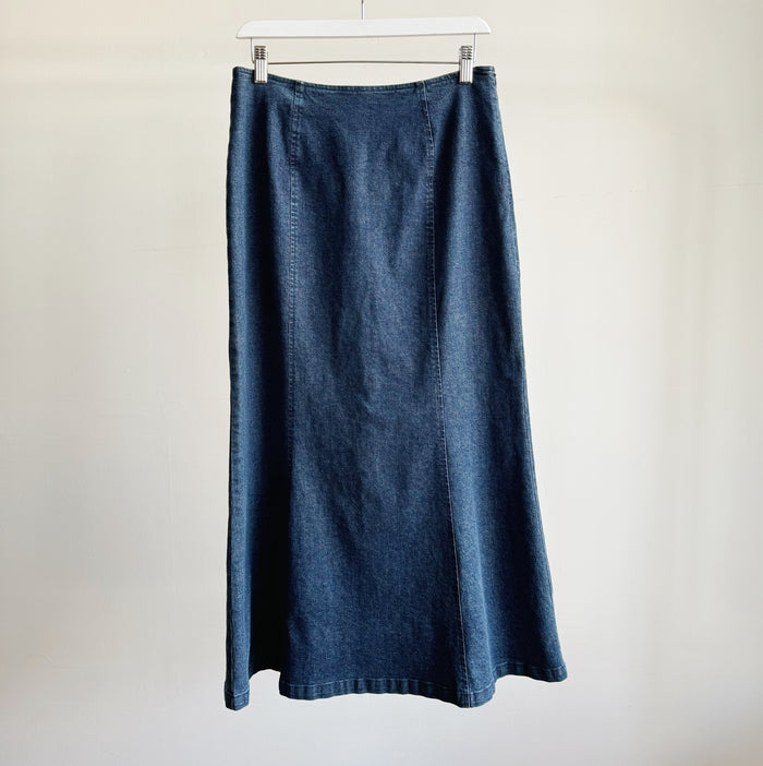 Cotton Denim Flared Maxi Skirt