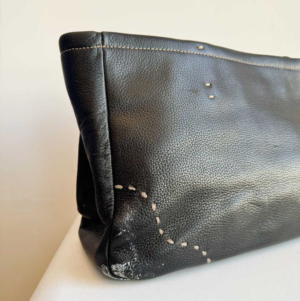 Rectangle Pebbled Black Leather Bag