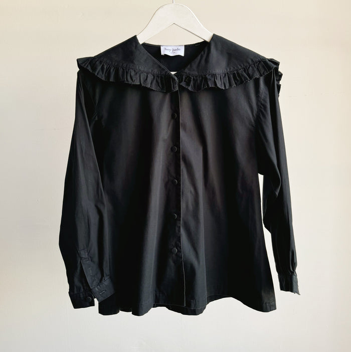 Black Cotton Ruffled Sailor Blouse