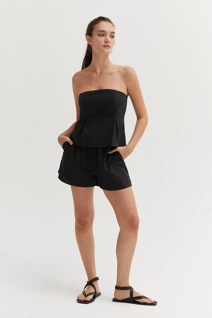 Crescent | Delphi Linen + Cotton Shorts in Black