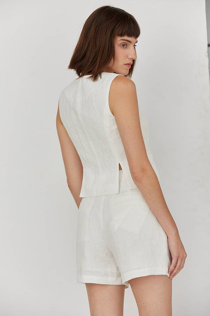 Crescent | Juliet Linen Vest in White