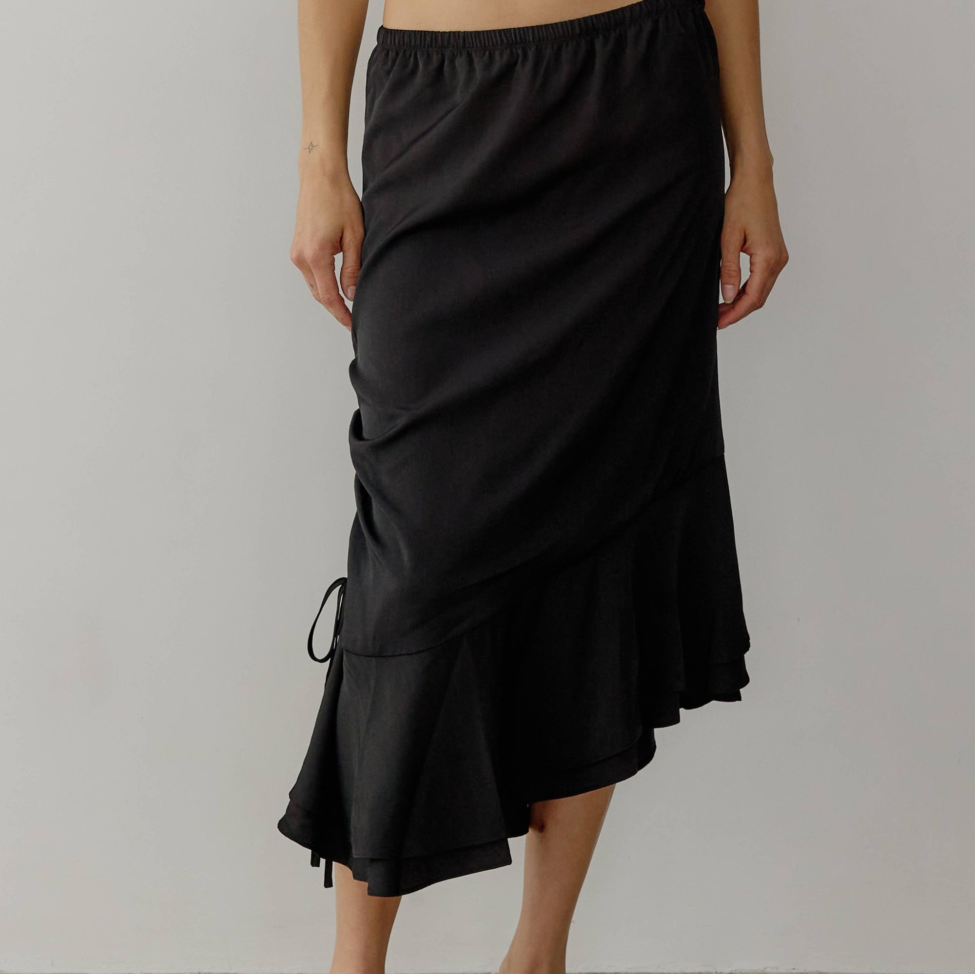 All Row | River Asymmetrical Midi Skirt in Black