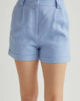 Crescent | Cuffed Linen Shorts in Cornflower