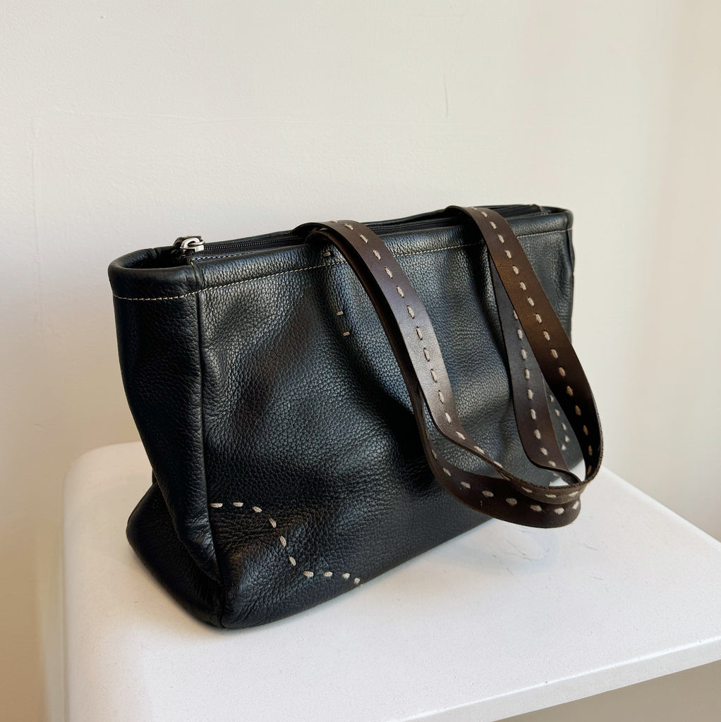 Rectangle Pebbled Black Leather Bag