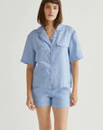 Crescent | Cuffed Linen Shorts in Cornflower