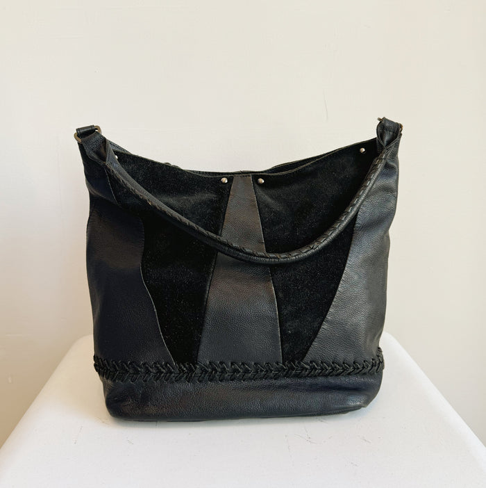 Soft Black Triangle Patchwork Bag