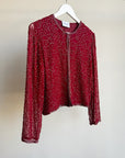 Carmine Silk Beaded Cardigan