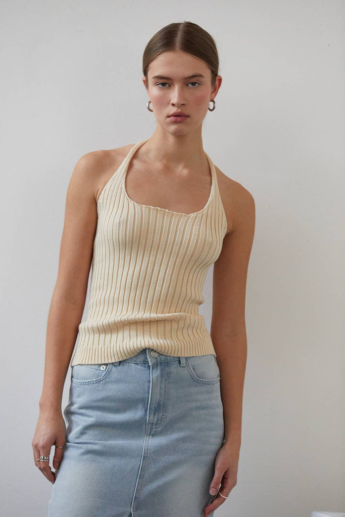 Crescent | Cotton Knit Halter Top in Cream