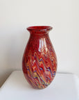 Red Trippy Blown Glass Art Vase