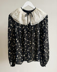 Navy Sheer Butterfly Gauzy Blouse