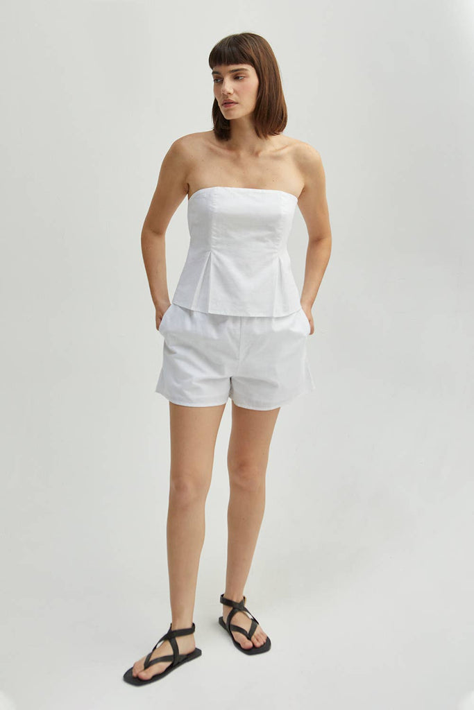 Crescent | Linen + Cotton Tube Top in White