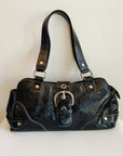 Glossy Black Belted Shoulder Bag