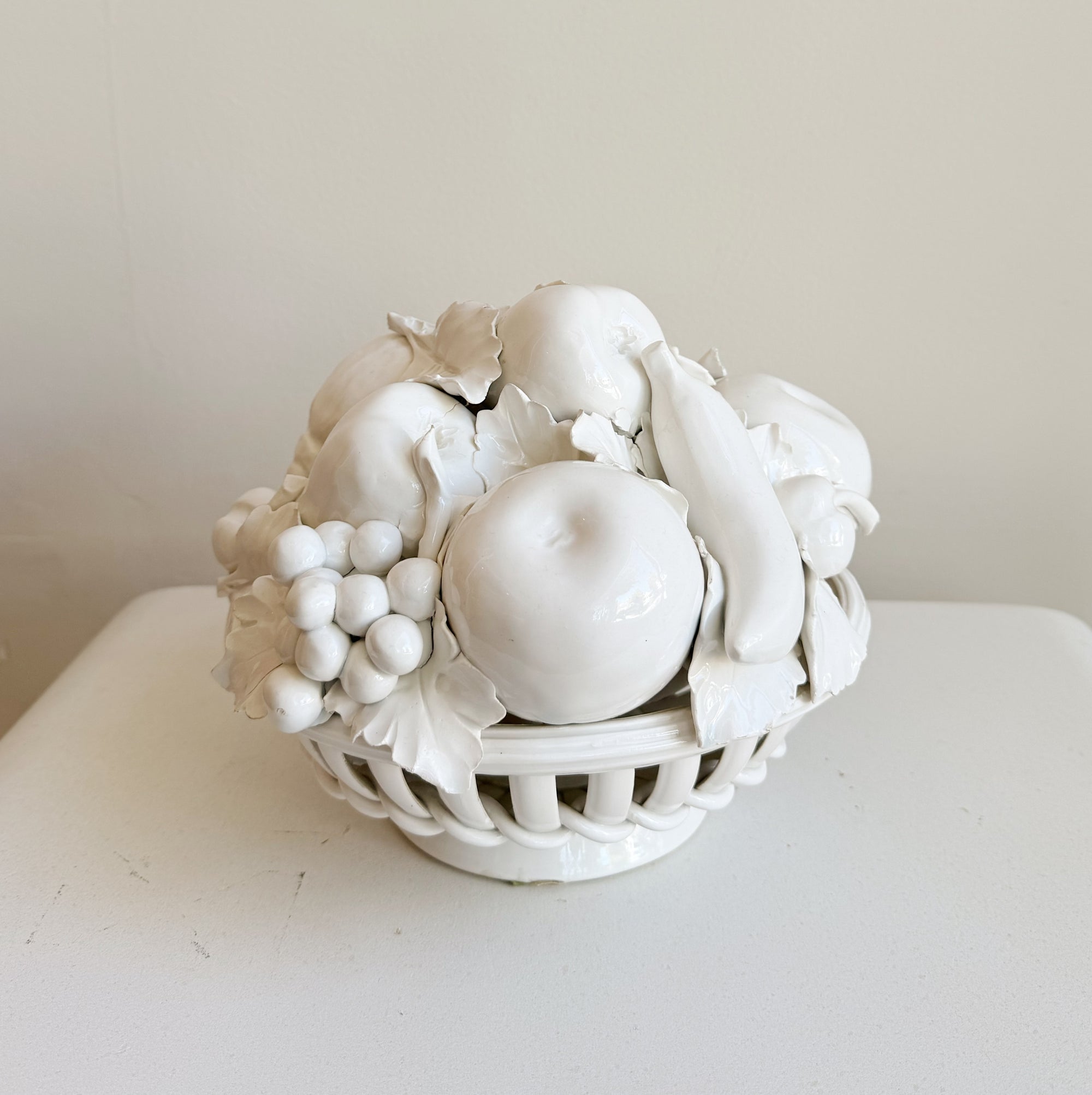 Ivory Ceramic Woven Fruit Basket