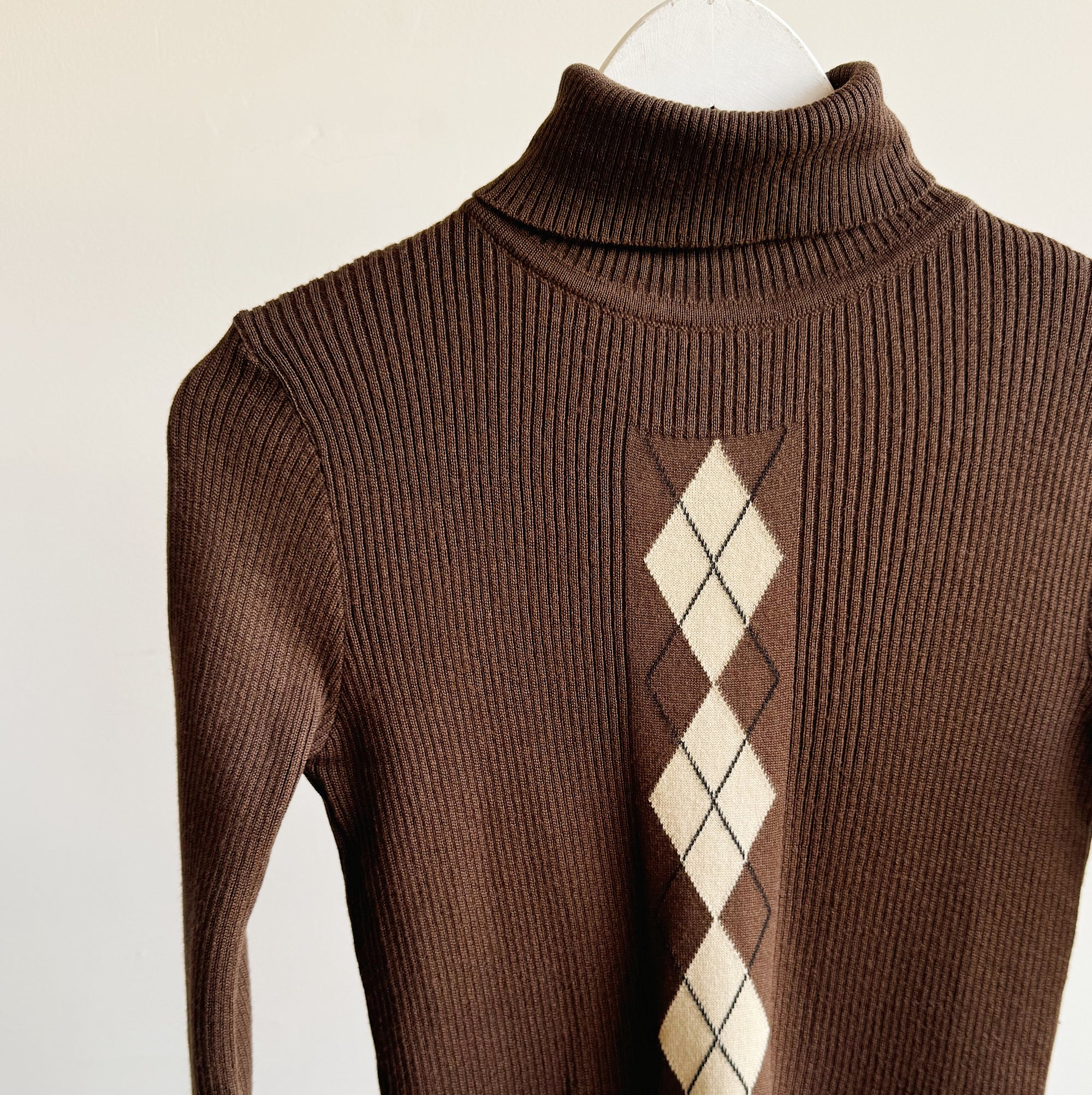 Cappuccino Argyle Ribbed Turtleneck