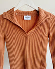 Dusty Orange Wool Knit V-Neck