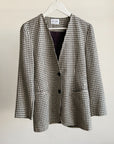 Cream + Navy Houndstooth Silk Jacket