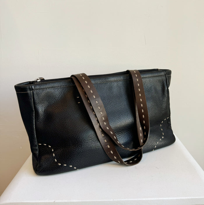 Rectangle Pebbled Black Leather Bag