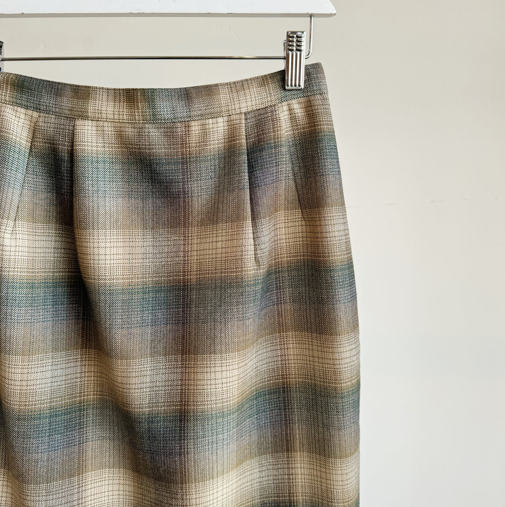 Tan + Emerald Wool Plaid Skirt