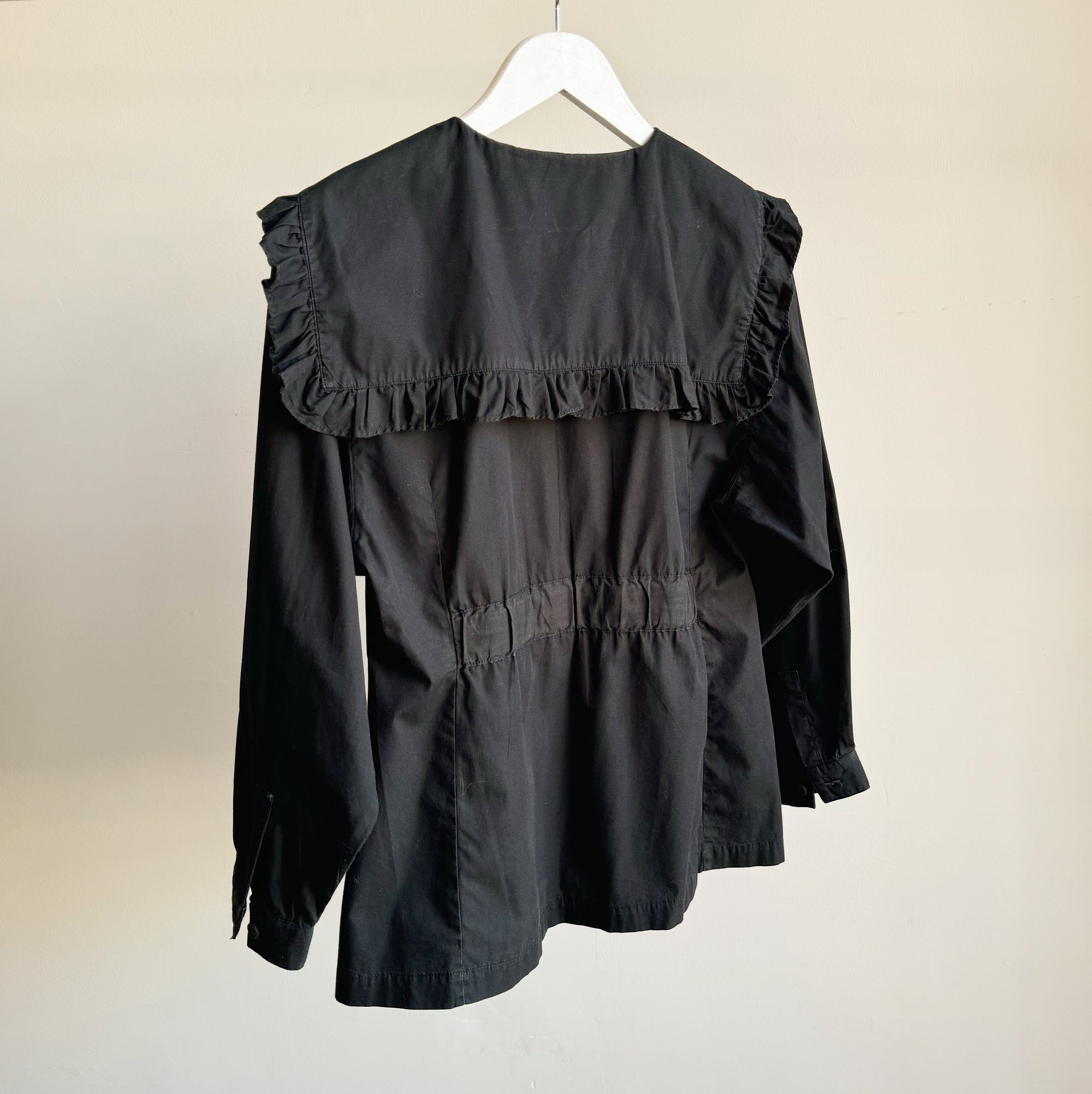 Black Cotton Ruffled Sailor Blouse