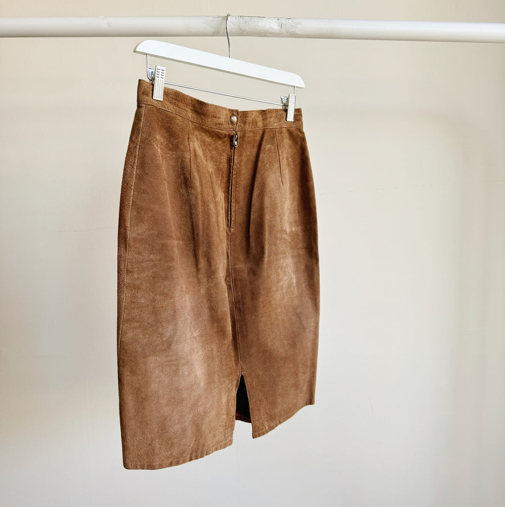 Walnut Suede Pencil Skirt