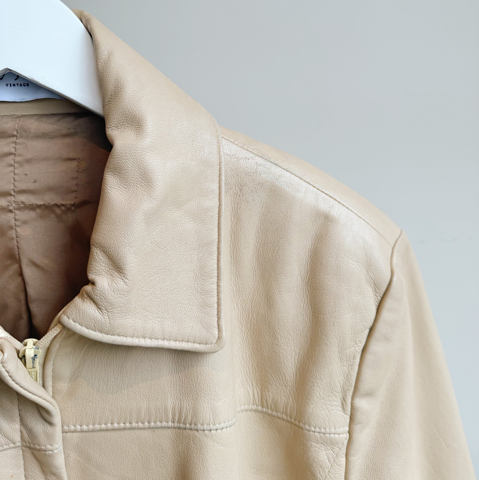 Camel Boxy Leather Jacket