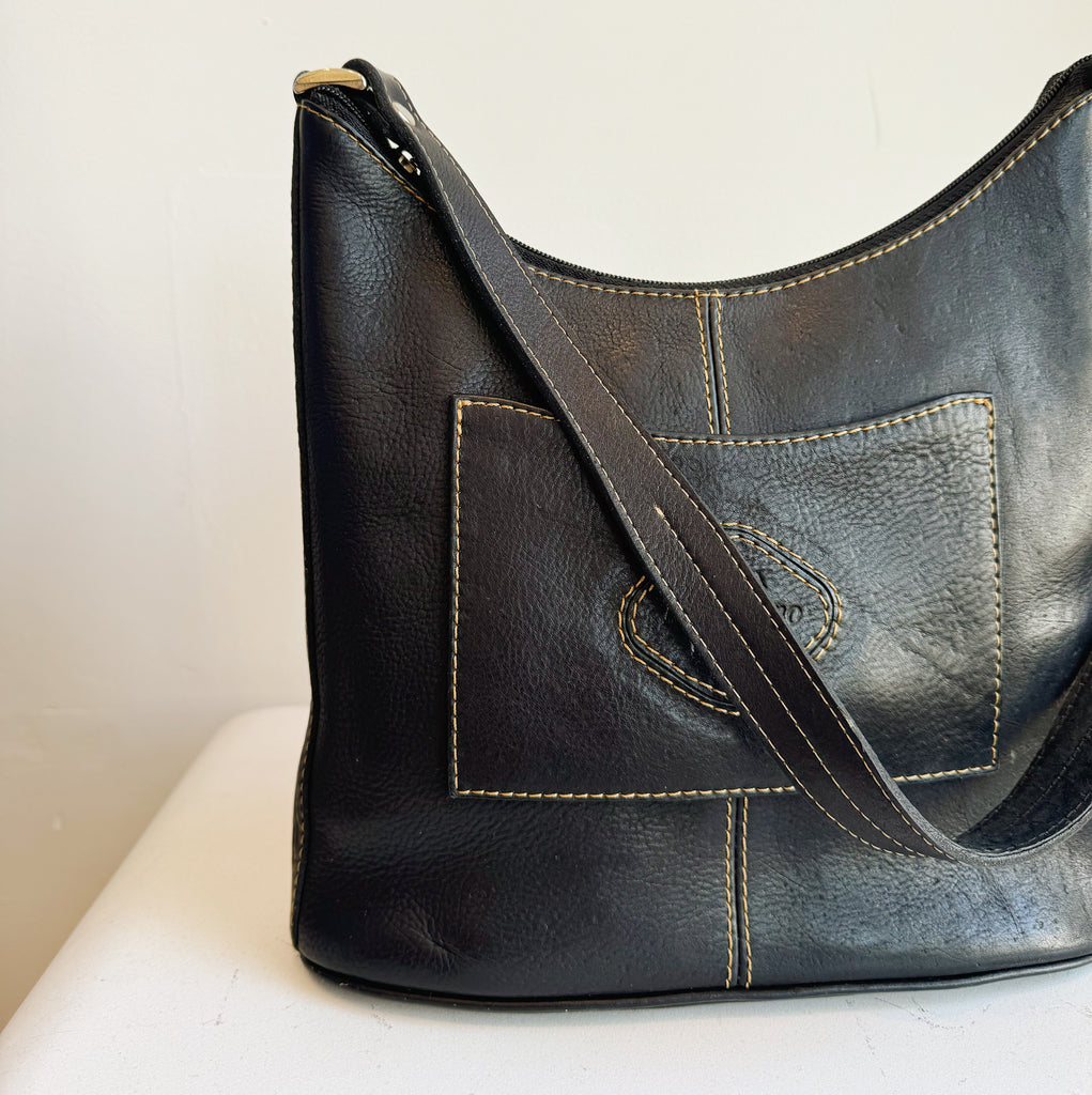 Black Square Leather Shoulder Bag