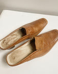 Camel Leather Slip On Mules | Size 6.5