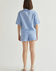 Crescent | Cuffed Linen Shorts in Cornflower