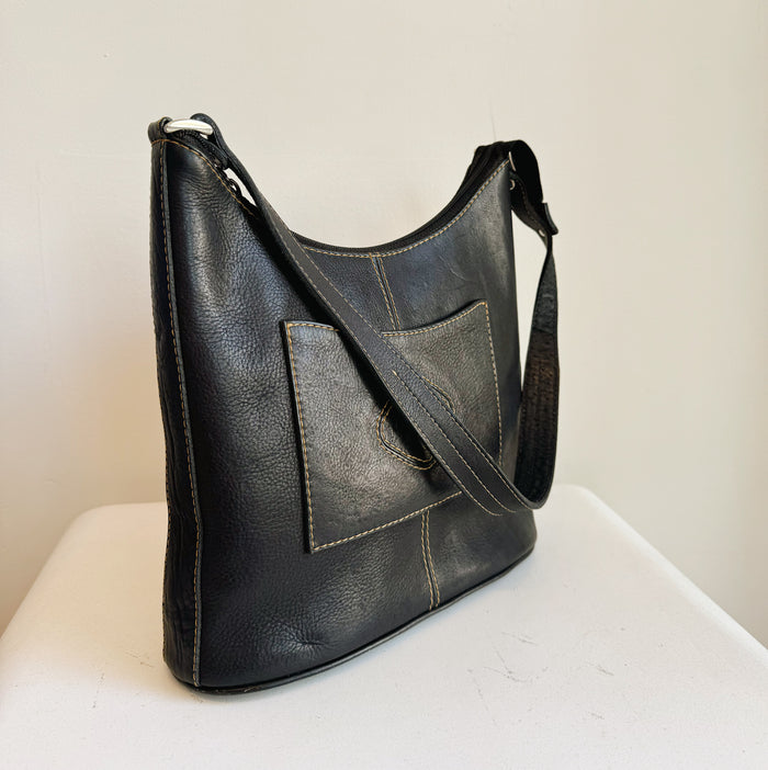 Black Square Leather Shoulder Bag