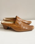 Camel Leather Slip On Mules | Size 6.5