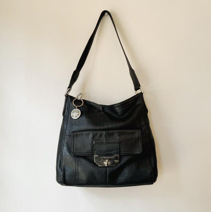 Black Pebbled Leather Hobo Bag