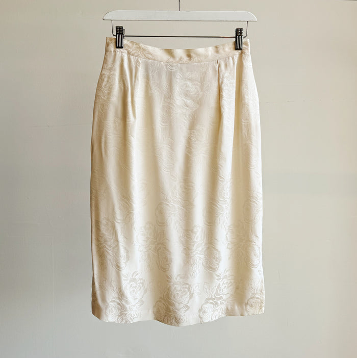 Ivory Rose Embossed Silk Skirt