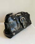 Glossy Black Belted Shoulder Bag