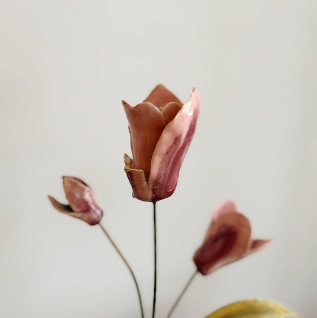 Pink Floral Brass Sculpture