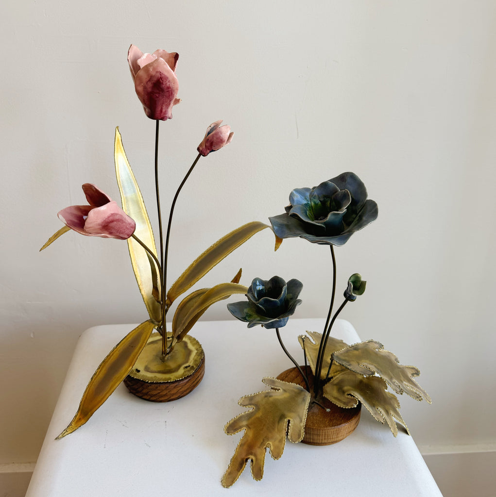 Pink Floral Brass Sculpture