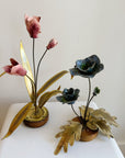 Blue Floral Brass Sculpture